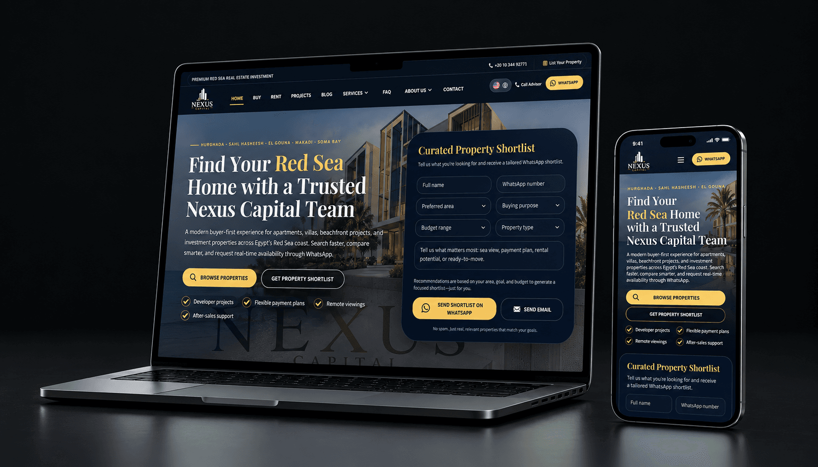 Nexus Capital Red Sea real-estate platform interface