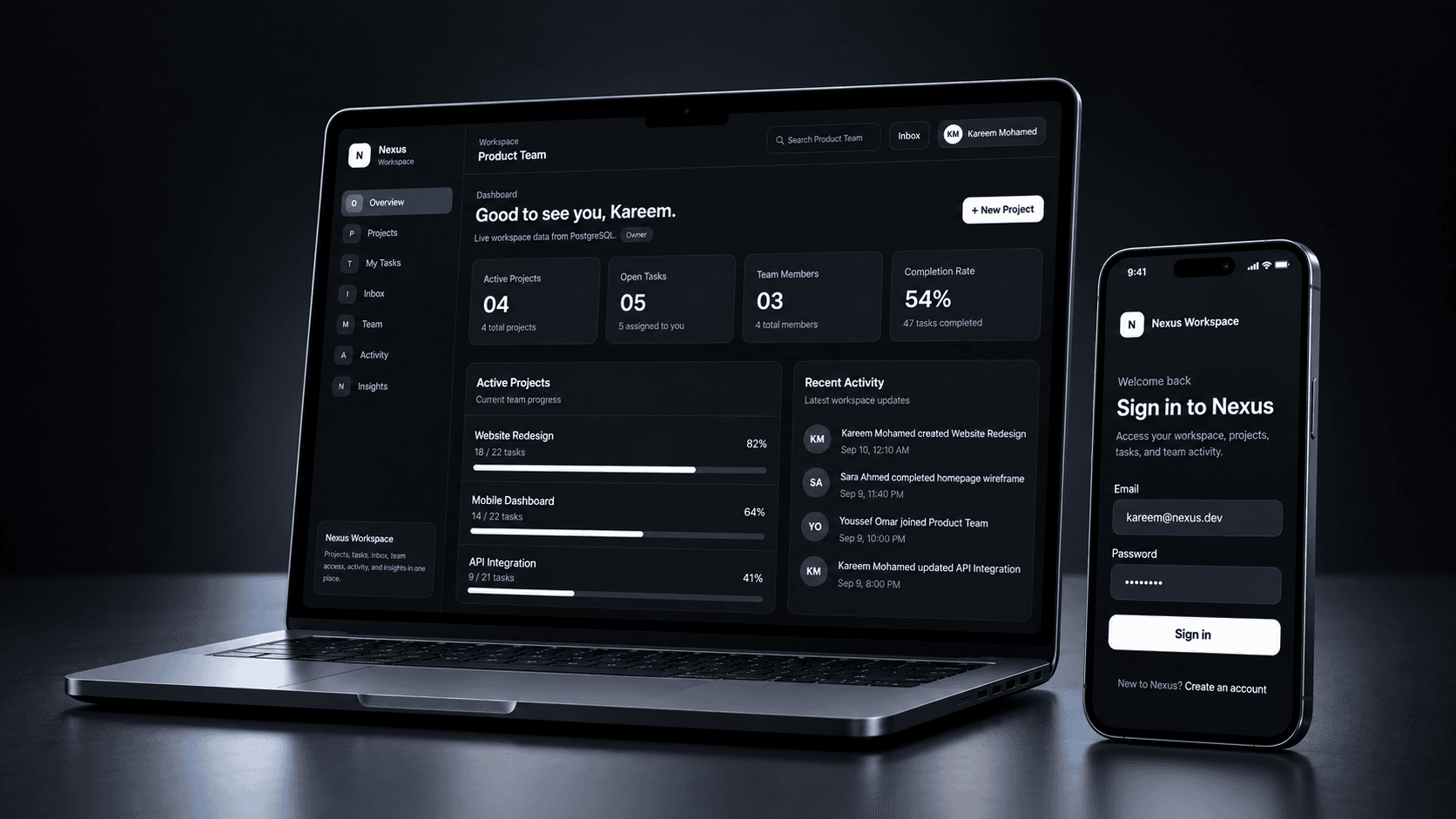 Nexus Workspace project, task, and team management interface
