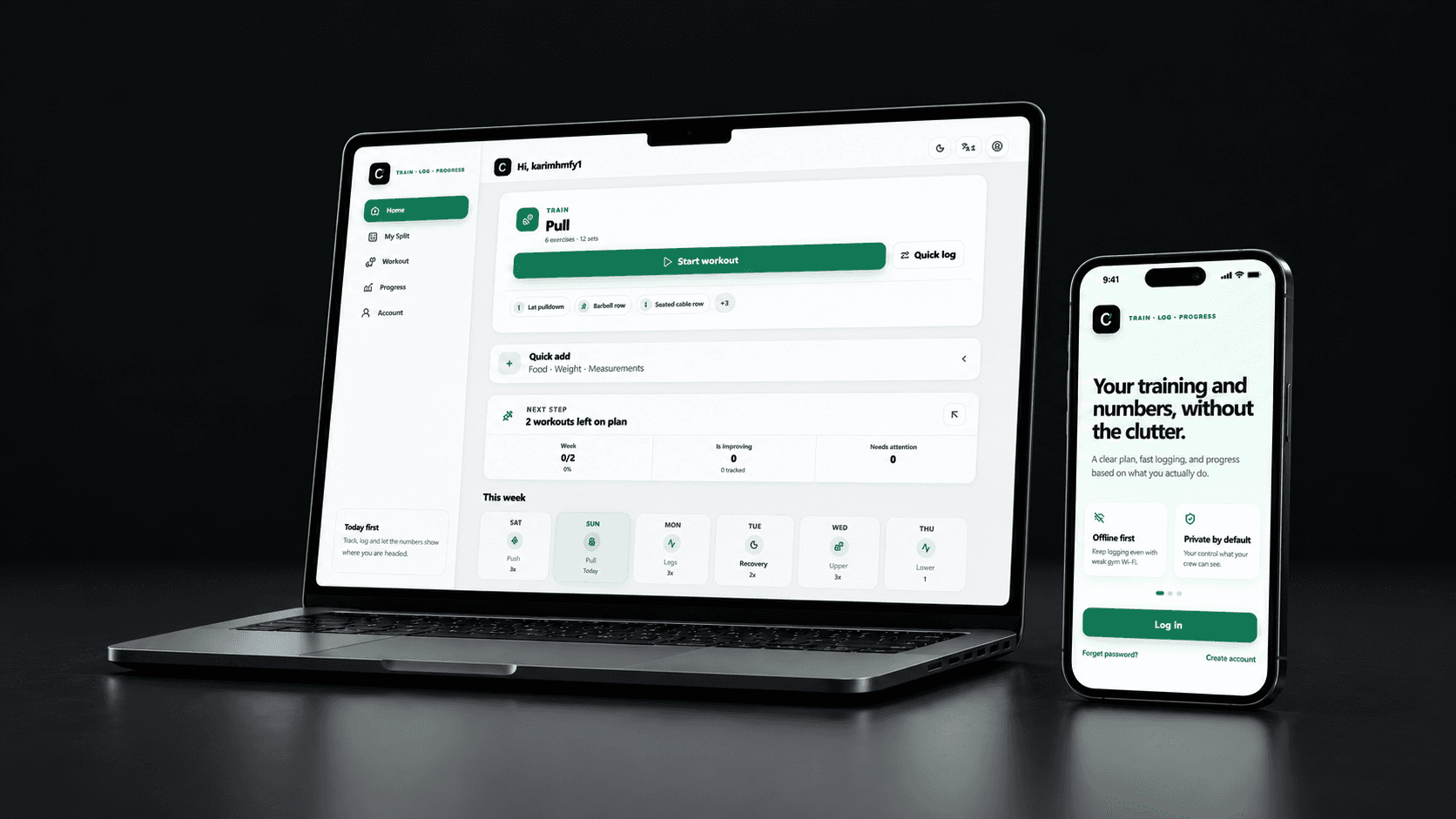 OVRLD mobile-first fitness training dashboard and workout logging interface